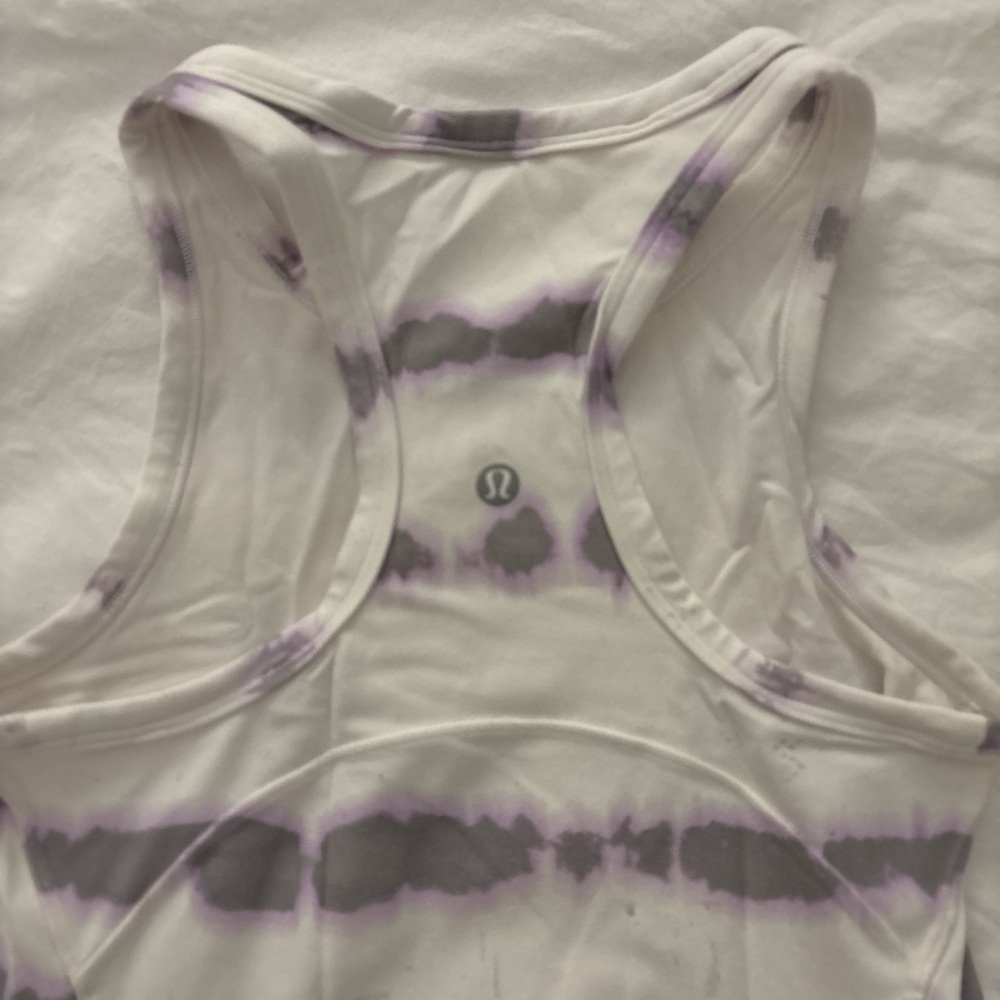 lululemon athletica White Racerback Tank with Purple and Gray Tie-Dye